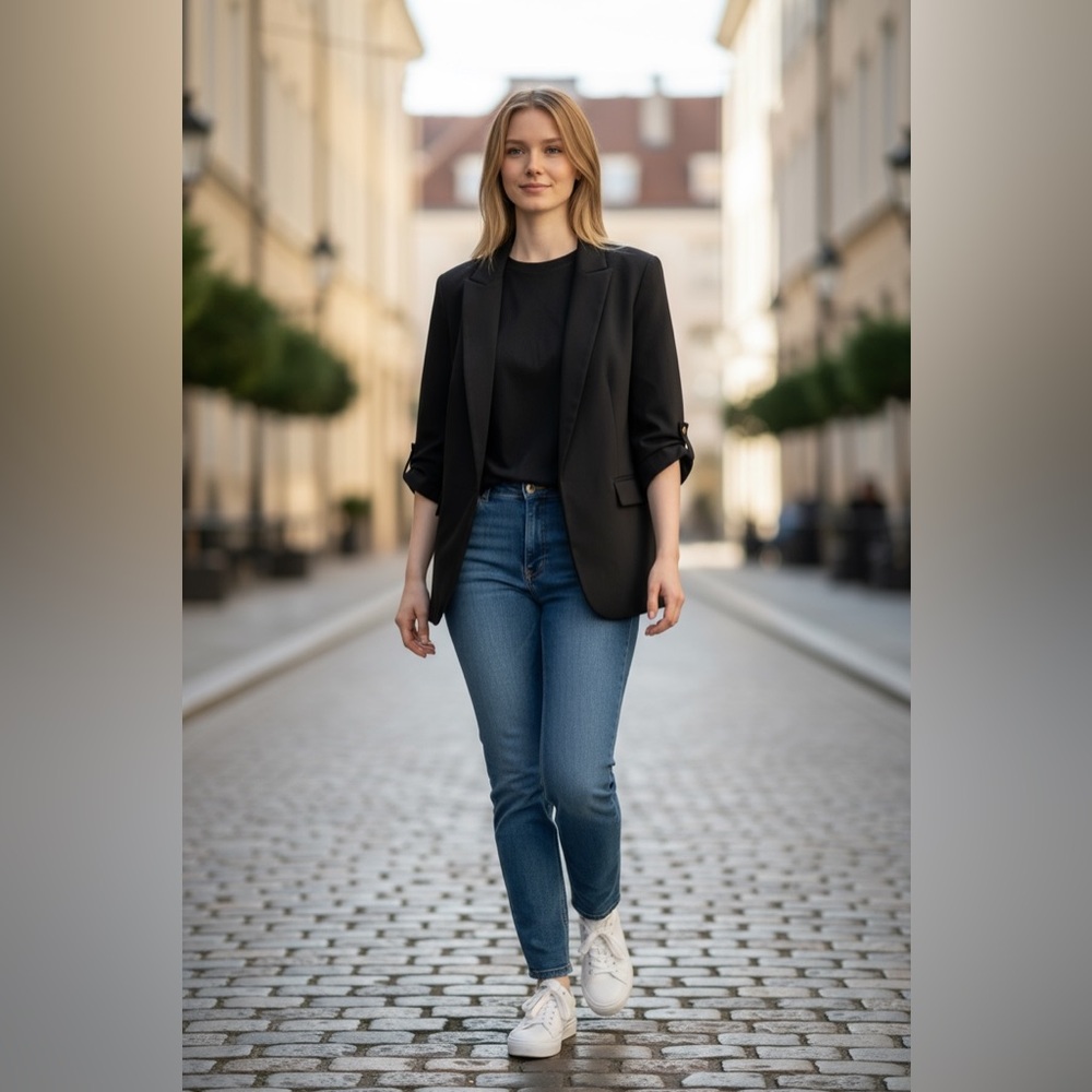Zara Size Medium Oversized Blazer with shoulder pads. Black.